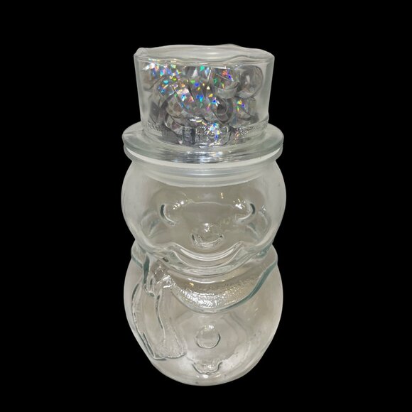 Snowman-Shaped Glass Jar with Lid & Glitter Contents 8" Tall Holiday Decor Clear - Picture 1 of 8